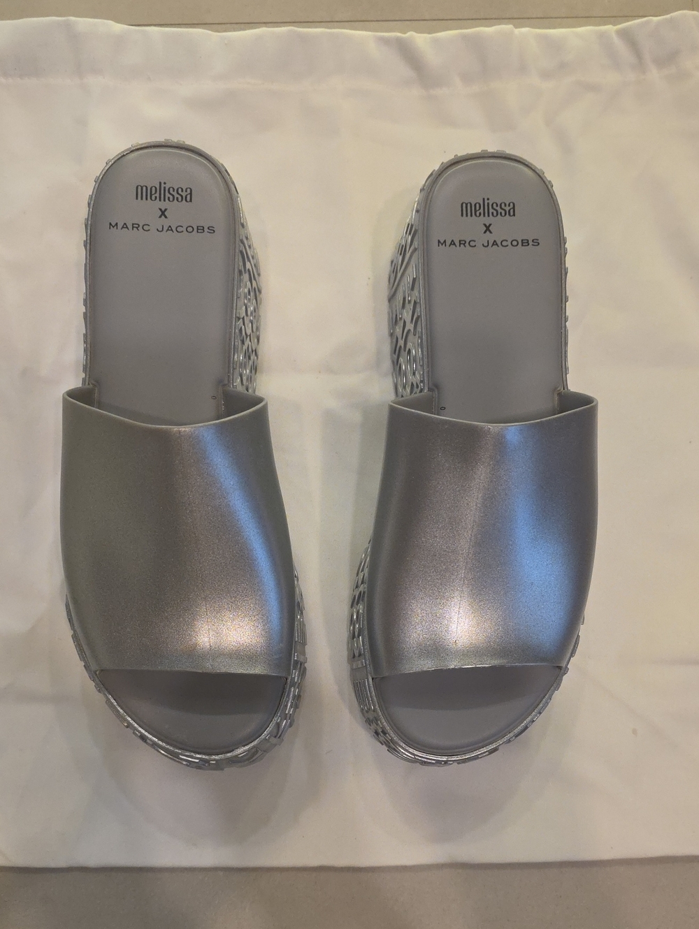Marc Jacobs Metallic Slide Mules in Silver